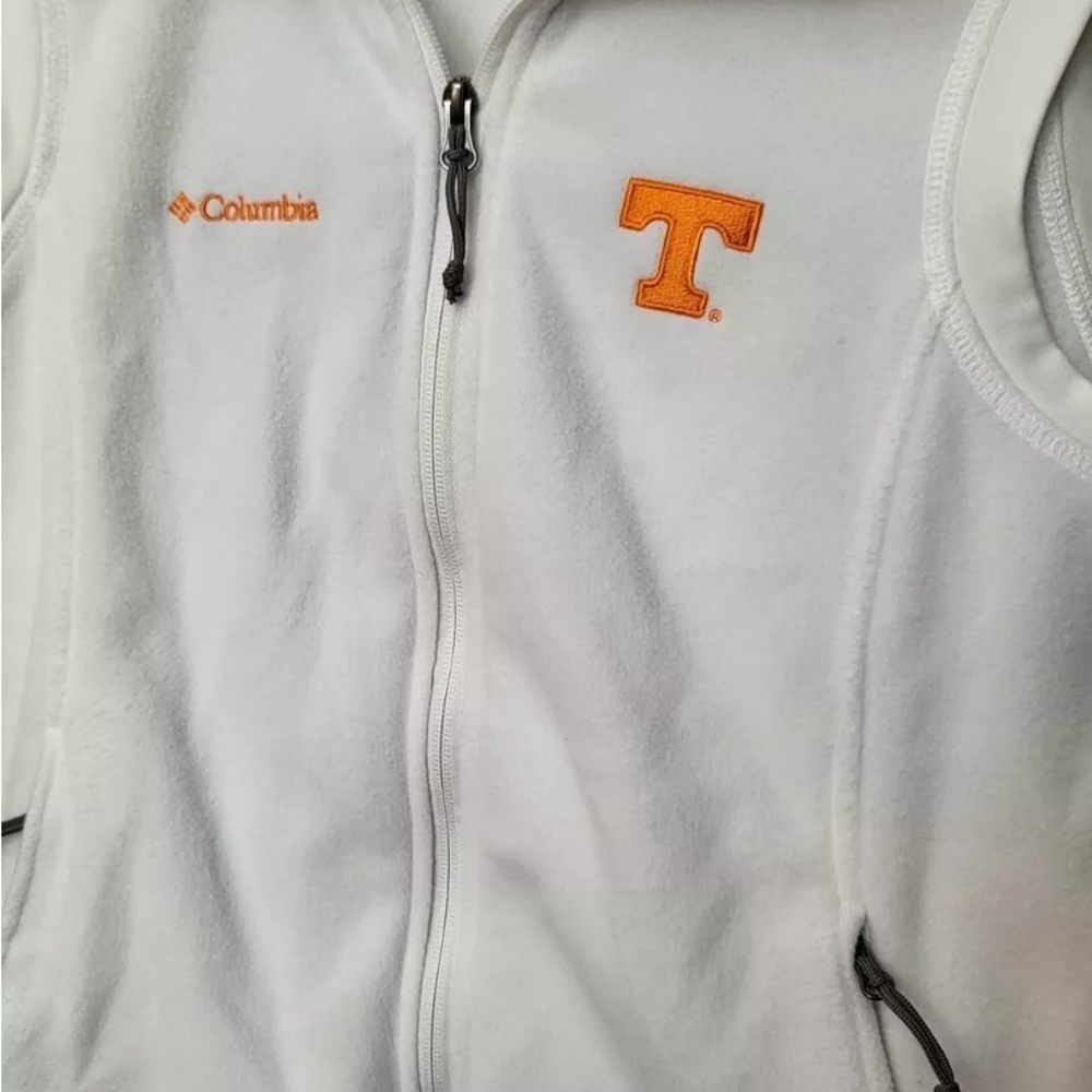 Columbia White Fleece Vest with Orange 'T' and Logo